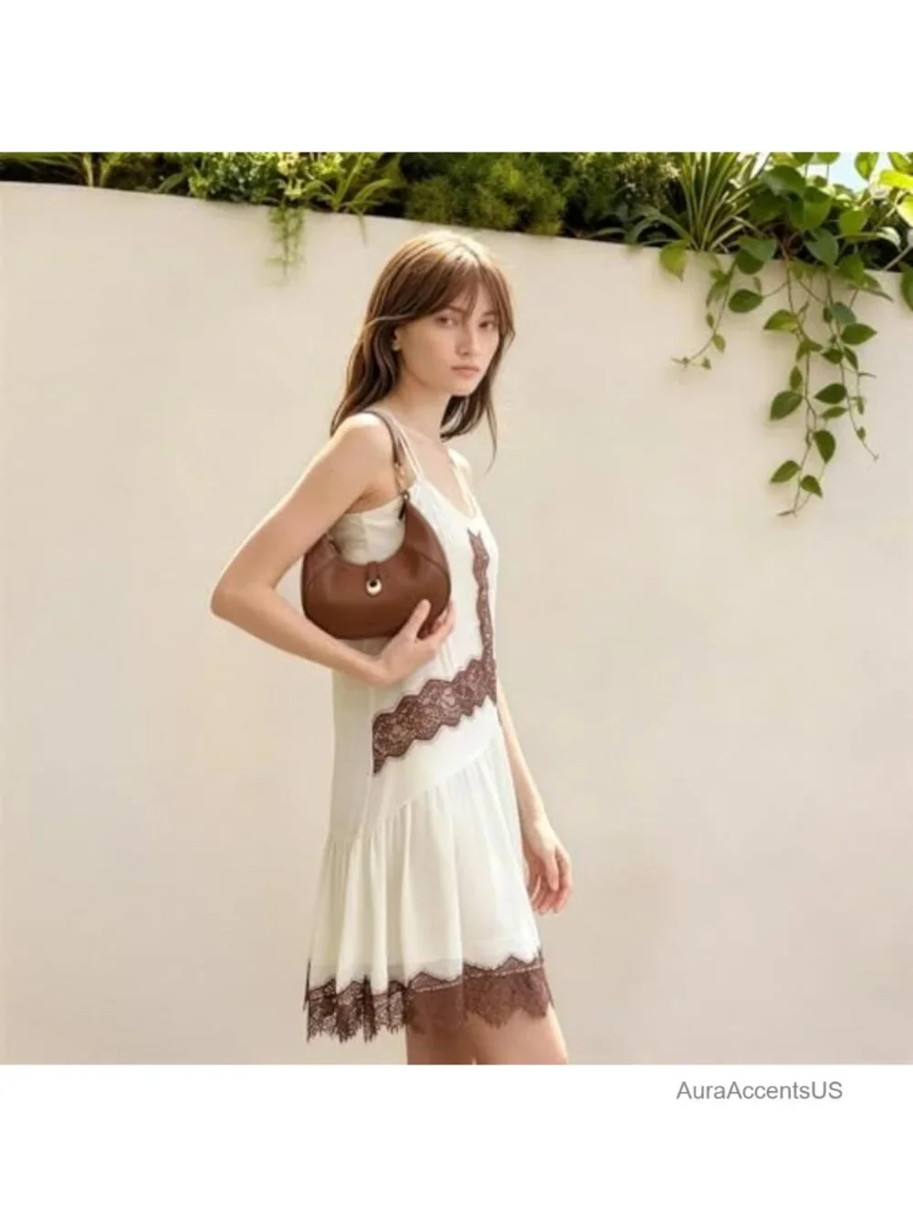 Crescent Shoulder Bag - Small Soft Faux Leather Hobo Handbag with Removable